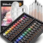 Nicpro Watercolour Paint Kit, Professional Painting Supplies Set 24 Tube Water Colour Paints(12 ml), 8 Synthetic Squirrel Brushes, 25 Watercolour Papers, Palette, Colour Wheel for Artists Beginners