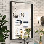 Keonjinn Black Bathroom Mirror 22 x 30 Inch Matte Black Metal Framed Mirror, Rectangular Wall Mirror Square Corner Farmhouse Mirror, Modern Rectangle Mirror for Vanity(Horizontal/Vertical)