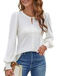 Blooming Jelly Women's Puff Sleeve Dressy Tops Keyhole Fall Shirts Business Work Clothes 2024 (Medium, White)