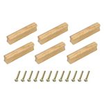 uxcell 6Pcs Wood Drawer Pulls Handles with Screws Set 64mm/2.52" Hole Spacing Unfinished Beech Wood Cabinets Drawer Knobs Pull Handles for Kitchen Cabinets Dresser Furniture