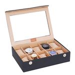 LEDO Watch Box Organizer Case for Men and Women in Black color with 10 slots of Watches in PU Leather