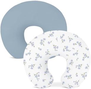 Wimist Nursing Pillow Covers 2 Pack, Muslin Nursing Cover for Breastfeeding Pillows, Comfortable for Baby Girls and Boys (Flower I & Light Blue)
