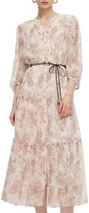 GOELIA Summer Casual Dresses for Women 2026 Spring Fashion Paisley Print Silk Maxi Dress Women's Boho Floral V Neck 3/4 Sleeve Elegant Long Dress with Two Self-Tie Belt