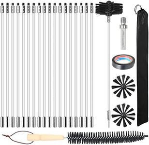 MaxEarn 24Pcs Chimney Cleaning Brush Kit with 18 Flexible Nylon Rods+ 6" Brush Head + Wood Long Brush+ Storage Bag, Duct Vent Cleaning Set, Sweep Brush Tool for Flue/Fireplace/Sewage Pipe/Fume Hood