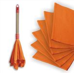 Vimal Golden Handle Duster (Dust Mop - 1 pc.) and High Density Dust Cleaning Flannel Cloths (6 pcs) Combo Set