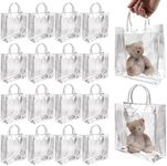 BadenBach 16 PCS Clear Gift Bags with Handle,7.87" x 7.87" x 3.15", Plastic Small Clear Gift Bag Clear Goodie Bag Tote Bags Clear Party Favor Bags for Wedding Birthday Baby Shower Halloween Christmas