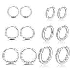 6 Pairs Hoop Earrings 14K Gold Plated Huggie Hoop Earrings Sterling Silver Small Hoop Earrings Set Tiny Cubic Zirconia Cartilage Earrings for Women Men