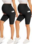Fotociti 2 Pack Maternity Shorts with Pockets Over The Belly,8" Biker Shorts for Pregnancy Yoga Active Workout, Black+black, XXL