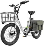 isinwheel U7 White Electric Bike + Front Basket + Green Saddlebag