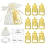 12 Pcs Metal Baby Shower Bottle Opener Small Gender Reveal Kit Birthday Sweet Key Ring Wedding Party Favour Guest Decoration Mini Keyring Newborn Personalised Christening Beer Idea Present (Gold)