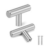 Flexzion 10 Pack Kitchen Cabinet Knobs T Bar Handles Drawer Pulls 2 inch Single Hole, Stainless Steel with Satin Brushed Nickel, Hardware for Kitchen Cupboard Door Bathroom Furniture