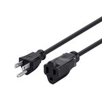 Monoprice 3-Prong Extension Cord - 1 Feet - Black (10 Pack) NEMA 5-15P to NEMA 5-15R, 16AWG, 13A