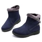 Maxome Snow Boots Womens Winter Boots Fur Lined Women Walking Boots Lightweight Anti-Slip Ankle Boots Side Zipper Outdoor for Ladies Girls Warm Booties Blue