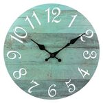 Plumeet Small Wall Clock, 10'' Frameless Wooden Wall Clocks with Silent Quartz Movement, Rustic Coastal Country Village Clocks Decorative for Kitchen Bedroom Living Room, Green