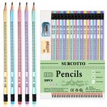 Surcotto HB pencils, 30 HB pencils with eraser and sharpener, pre-sharpened triangular pencils for children's writing and drawing at school and home-New Package, Blue