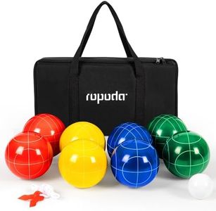 ropoda 100mm Bocce Ball Set Regulation Size and Weight with 8 Resin Bocce Balls, 50 mm Pallino, Carrying Bag, Measuring Rope, Backyard/Lawn/Beach/Outdoor, Bocci Games (Multi Colors, 2-8 Players)