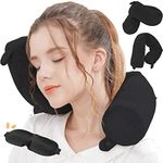 Lucear Twist Memory Foam Travel Pillow Neck, Chin, Lumbar Leg Support Traveling on Airplane, Bus, Train at Home (Dark Black)