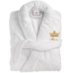 Stars and Stripes Personalised Crown Bathrobe Custom with Your Text Embroidery on Luxury Terry Towel 100% Cotton Bathrobes (White, L-XL)