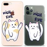 Cavka Matching Couple Cases Compatible for iPhone 14 13 Pro Max 12 Mini 11 Xs 6s 8 Plus 7 Xr 10 SE 5 Cute Design Nice Slim fit Pair Adorable Flexible Clear Cover Five High Friends Print Soft Love Cat