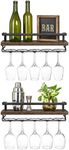 Mkono Wall Mounted Wine Shelves Set of 2 Wood Rustic Wine Bottle Glass Floating Racks with Stemware Hanger Modern Plants Photos Wine Display Storage Holder for Kitchen Dining Room Bar