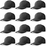 NOBONDO 12 Pack Unisex Baseball Caps - Bulk Wholesale Blank Plain Adjustable Hats for Men & Women, Black, Medium-XX-Large