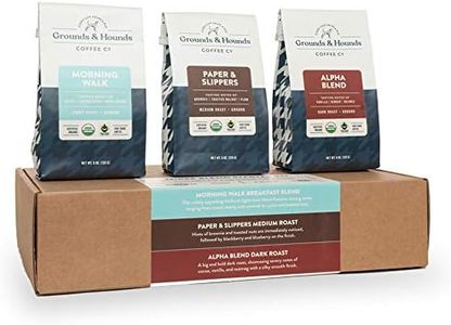 Grounds & Hounds Three Blend Starter Kit - Ground, 100% Organic Coffee Variety Pack, Bulk Ground Coffee, Includes Three 6oz Bags of Our Most Popular Blends