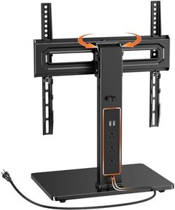 Perlegear Universal Swivel TV Stand with Power Outlet, Tabletop TV Stand for 32–60,65 Inch TVs up to 88 lbs, Tempered Glass TV Mount Stand Base with Height Adjustment, Tilt, Max VESA 400x400mm,PGTVS27