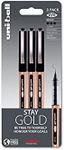 Uni-Ball UB-150-10 Eye On Point Stay Gold Broad Ballpoint Black Pens. Premium 1.0mm Rollerball Tip for Super Smooth Handwriting. Fade and Water Resistant Liquid Uni Super Ink. Pack of 3