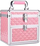Frenessa Makeup Box Makeup Train Case Cosmetic Storage Organzier Nail Polish Box for Makeup Artist, Nail Tech Student, Craft Cosmetology Case with Mirror Drawer and Dividers Manicure Organizer Travel