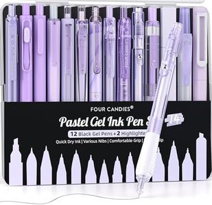 Four Candies Lot de Surligneurs Pastel avec Stylos à Encre Gel Esthétique avec étui,12 Stylos Neutres Noirs à Pointe Fine 0,5 et 2 Surligneurs à Séchage Rapide la Prise de Notes Fournitures Scolaires
