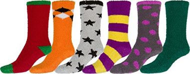 Sakkas 16802-pack5 Super Soft Anti-Slip Fuzzy Crew Socks Value Assorted 6-Pack