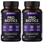 Boldfit Probiotics Supplement 5 Billion CFU For Men & Women with 16 Strains & Prebiotics - Gut Support, Digestion, Immunity Support, Detox & Cleanse - 120 Vegetarian Capsules, White