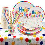 Lilydora 101Pcs Rainbow Birthday Party Tableware Set Party Paper Plates Cups Napkins Tablecloth Straws Rainbow Birthday Party Supplies Decorations for 20 Guests