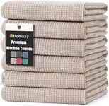 Homaxy Premium Kitchen Towels(18”x 28”, 6 Pack), Large Cotton Kitchen Hand Towels, Flat and Terry Dish Towels, 380 GSM Highly Absorbent Tea Towels Set with Hanging Loop, Khaki