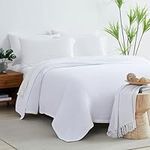 Southshore Fine Living, Inc. 100% Cotton Ashmore King or California King Size Blanket for Bed, Basket Weave Blankets & Throws for Warm or Cool Weather to Match Home Décor, White Blanket