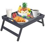 Mosii Grey Bamboo Bed Tray Table With Handles & Foldable Legs, Multipurpose Lap Tray & Standing Desk For Breakfast In Bed, Sofa, Eating, Platters, Working, Serving, Drawing, Laptop Stand & Snack Tray