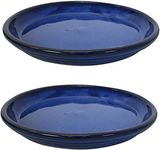 Sunnydaze Ceramic Outdoor Flower Pot Saucers Set of 2 - UV- and Frost-Resistant - Imperial Blue Glazed Finish - 12-Inch