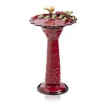 Alpine Corporation - 28" Tall Outdoor Metal Birdbath with Birds and Leaves Yard Statue Decoration, Red – Stunning Garden Accent to Attract Birds - Durable Construction for Patio, Deck, or Yard