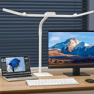Galnolt LED Desk Lamp for Home Office with Base, 28.2" Adjustable Gooseneck Swing Arm Bright Desk Light, Dimmable Architect Table Lamp for Desktop Computer Light, Reading, Study, Workbench(White)