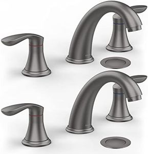 Bathroom Sink Faucet, Faucet for Bathroom Sink, Widespread Gun Grey Bathroom Faucet 3 Hole with Stainless Steel Pop Up Drain and cUPC Lead-Free Hose - (Gun Grey 2 Packs)
