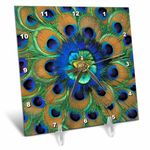 3dRose dc_73909_1 Natural Peacock Feather Patterns, India-AS10 DFR0096-David R. Frazier-Desk Clock, 6 by 6-Inch