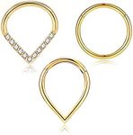 MeiziQL 3Pcs Septum Rings 16G Teardrop Septum ring 316L Surgical Steel Daith Conch Rook Tragus Cartilage Earrings Hypoallergenic Piercing Jewelry for Women Men 8mm (CZ Teardrop Gold)