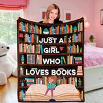 Book Lovers Gifts for Girls, Just A Girl Who Loves Books Blanket, Soft Fleece Flannel Book Lovers Throw Blanket, Reading Gifts Ideas for Teen Readers Librarian Bookish Bookworm Graduation, 130x152 cm