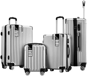 4 Piece Carry On Luggage Set Suitcases Hard Shell Traveller Bag Rolling Trolley Checked TSA Lock Front Hook Lightweight Silver