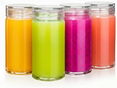 Glass Water Bottles - 4 Pack Wide Mouth Juice Bottles with Clear Lids for Juicing, Smoothies, Fruit Water, Teas, Beverage Storage - 10oz, Leakproof, Reusable, Borosilicate