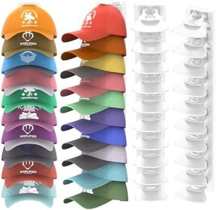 Hat Organizer for Baseball Caps Hold Up to 40 Hats, 2 Pack Hat Rack for Wall, Strong Adhesive Hat Storage Display Holder(White-2 Pack)