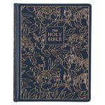 KJV Holy Bible, Large Print Note-Taking Bible, Faux Leather Hardcover - King James Version, Navy W/Gold Floral