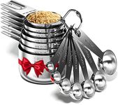 MTROYALDIA Stainless Steel Measuring Cups and Spoons Set of 14 Pieces 7 Nesting Cups and 7 Stackable Spoons Professional Portable and Sturdy Metal Measuring Set for Liquid Wet and Dry Ingredients