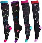 4 Pairs Compression Socks for Nurses Women Medical Compression Sock for Pregnancy, Running, Travel (Black, S-M,15-20 mmHg), Polyline, Small-Medium