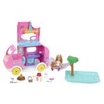 Barbie Camper, Chelsea 2-in-1 Playset with Small Doll, 2 Pets & 15 Accessories, Vehicle Transforms into Camp Site